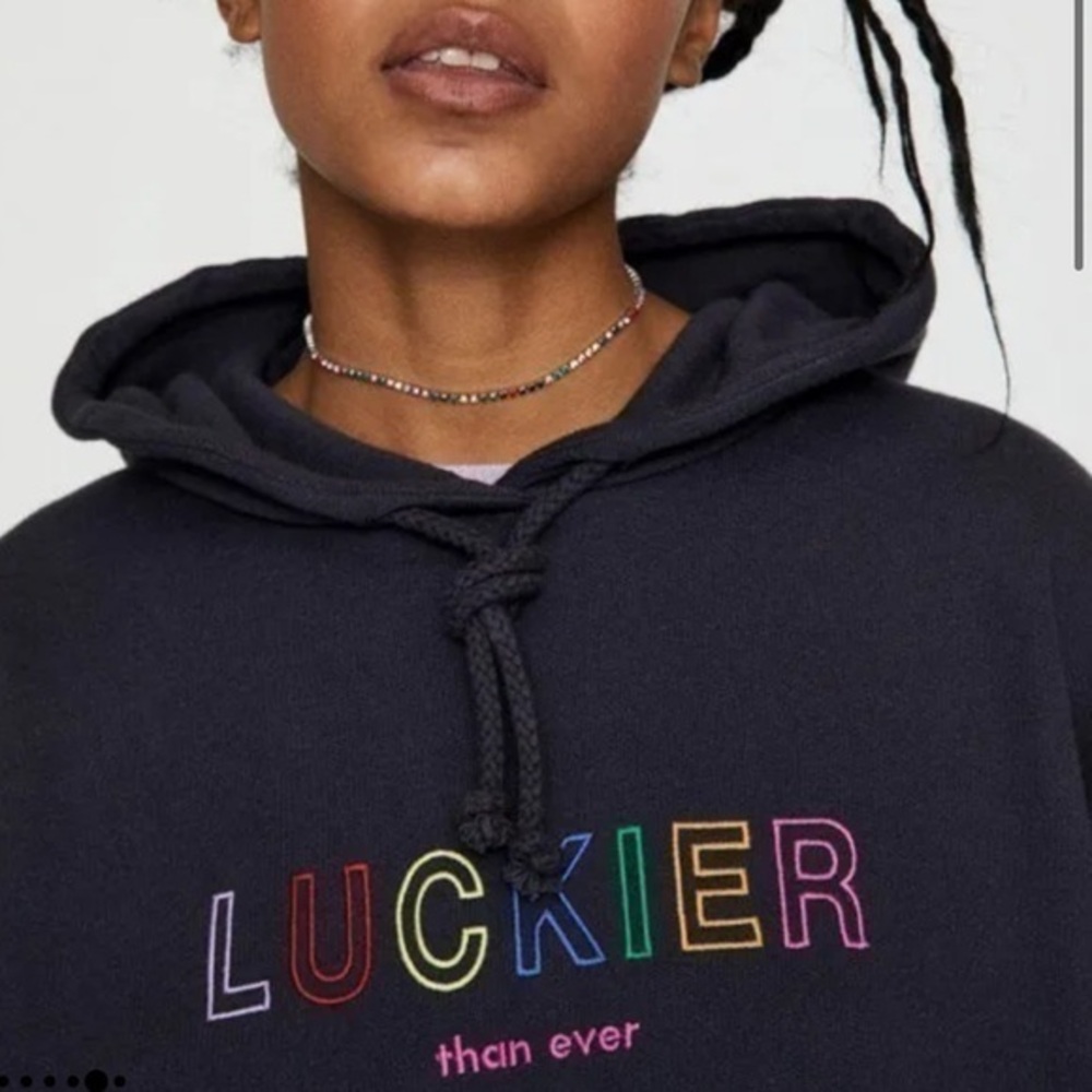 ASOS pull bear luckier than ever cropped hoodie sweatshirt acid gray oversize S